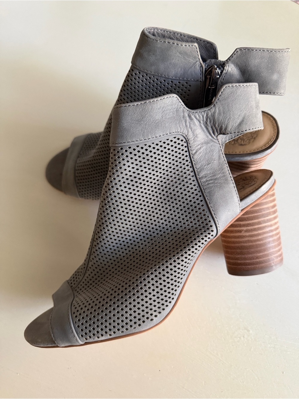 Vince Camuto Grey Perforated Peep-Toe Block Heel Sandal